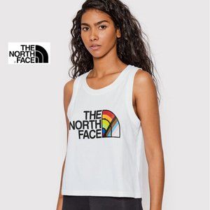 NWT THE NORTH FACE Women M Dome LOGO Cropped Tank Top in White Sleeveless Top